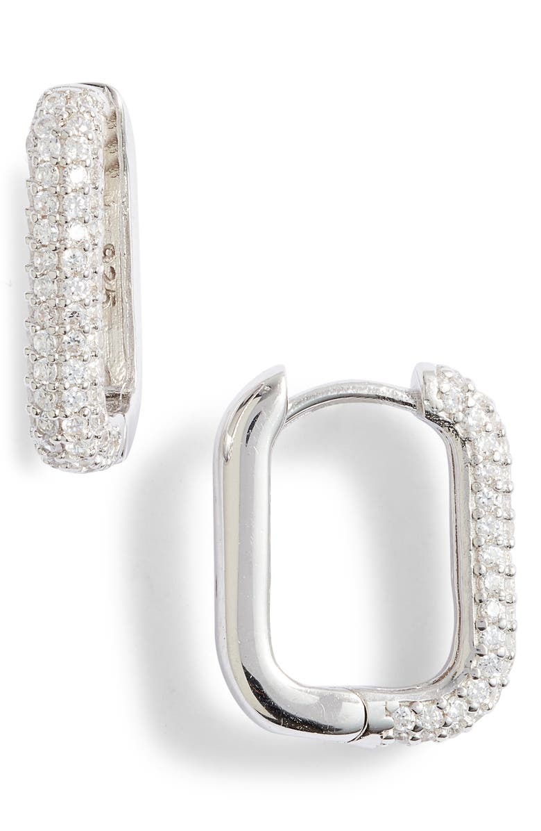 SHYMI Pavé Box Hoop Earrings, Main, color, Silver