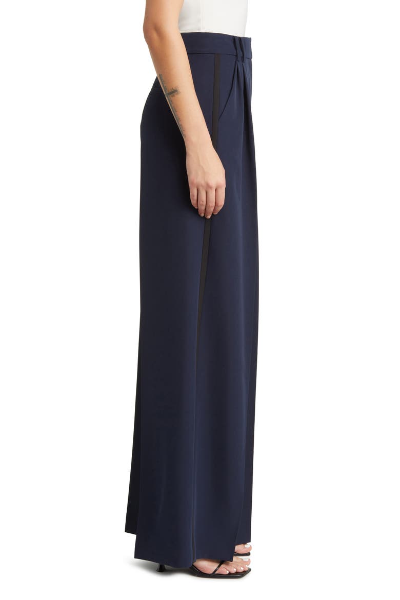 Side Stripe Stretch Twill Wide Leg Pants, Alternate, color, NAVY
