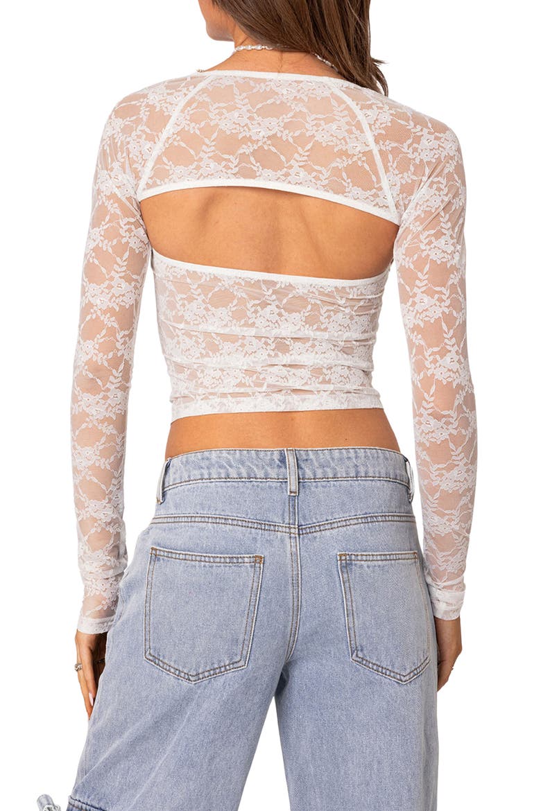 Addison Sheer Long Sleeve Lace Top, Alternate, color, WHITE