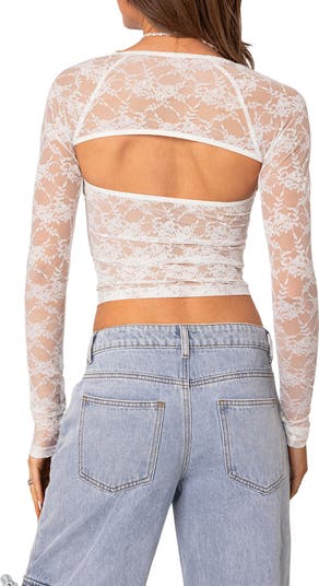 トップス lace up sleeve sheer tops Edikted Lace Up Sheer Mesh Top | PacSun