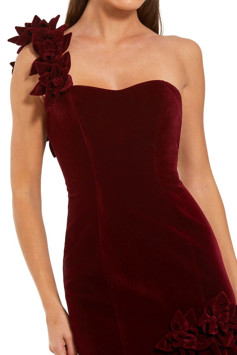 One Shoulder Trumpet Gown With Flowers, Alternate, color, Amethyst