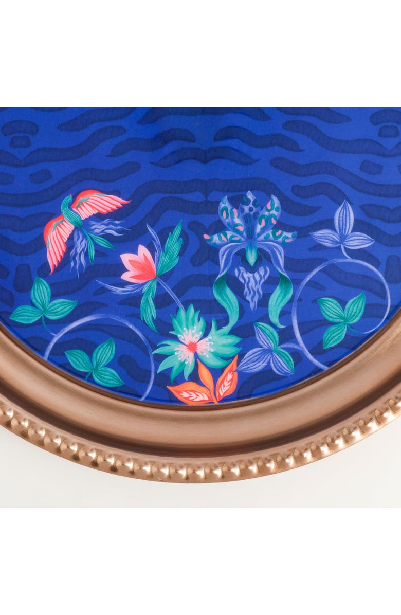 Zsa Zsa Zsu Nanpur Patterned Round Metal Decorative Tray 14X14 In, Alternate, color, Blue