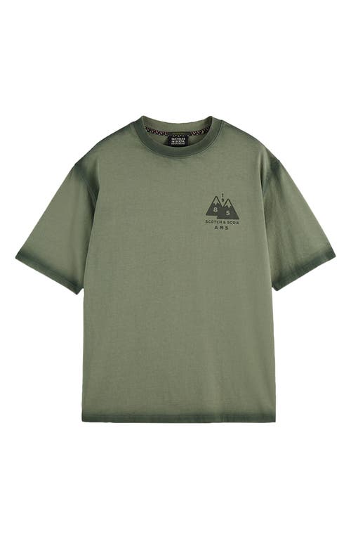 Scotch & Soda Loose Fit Garment Dyed Cotton Graphic T-shirt In Green
