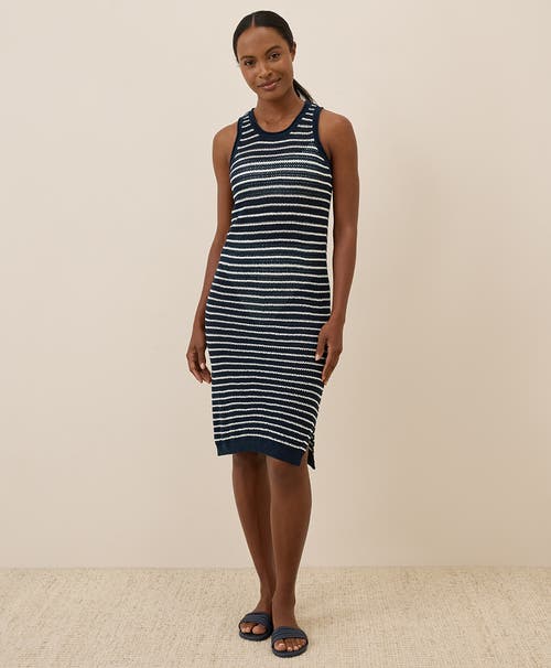Pact Beachside Linen Crochet Cover-up Made With Organic Cotton In Blue