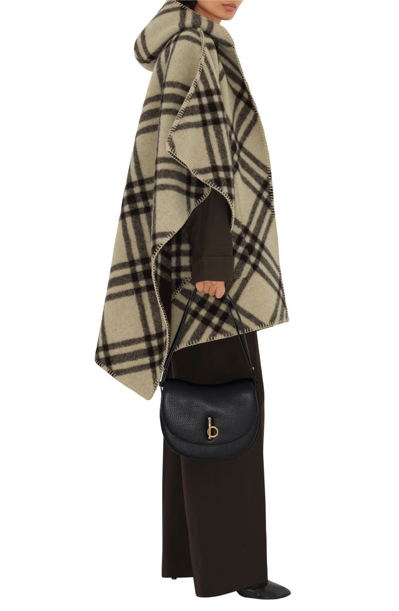 Burberry Catherine Tie Bar Check Hooded Wool Cape, Alternate, color, 