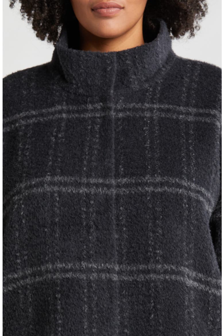 High Collar Plaid Coat, Alternate, color, CHARCOAL