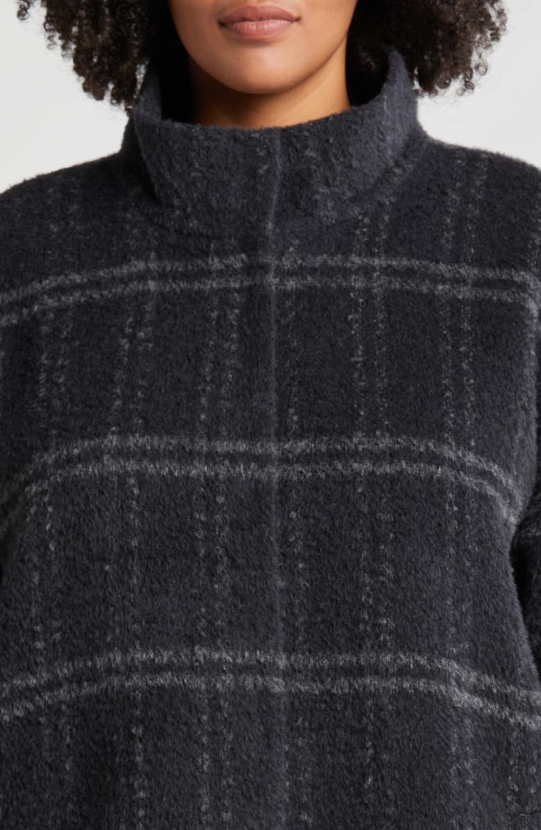 Eileen Fisher High Collar Plaid Coat, Alternate, color, Charcoal