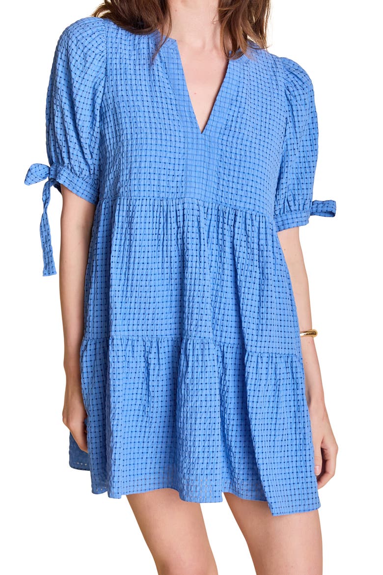 Texture Puff Sleeve Dress, Alternate, color, BLUE
