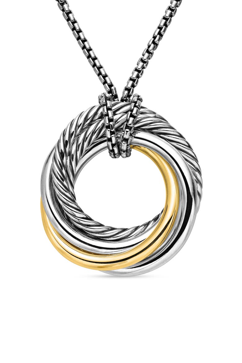 Sterling Silver & 14K Yellow Gold Crossover Pendant Necklace, 28mm, Main, color, TWO TONE