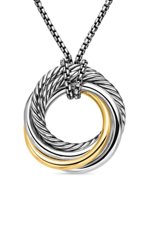 Sterling Silver & 14K Yellow Gold Crossover Pendant Necklace, 28mm