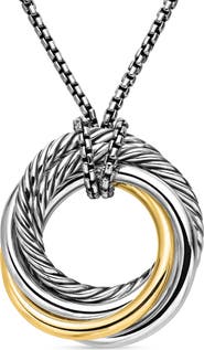 David Yurman Sterling Silver & 14K Yellow Gold Crossover Pendant Necklace, 28mm