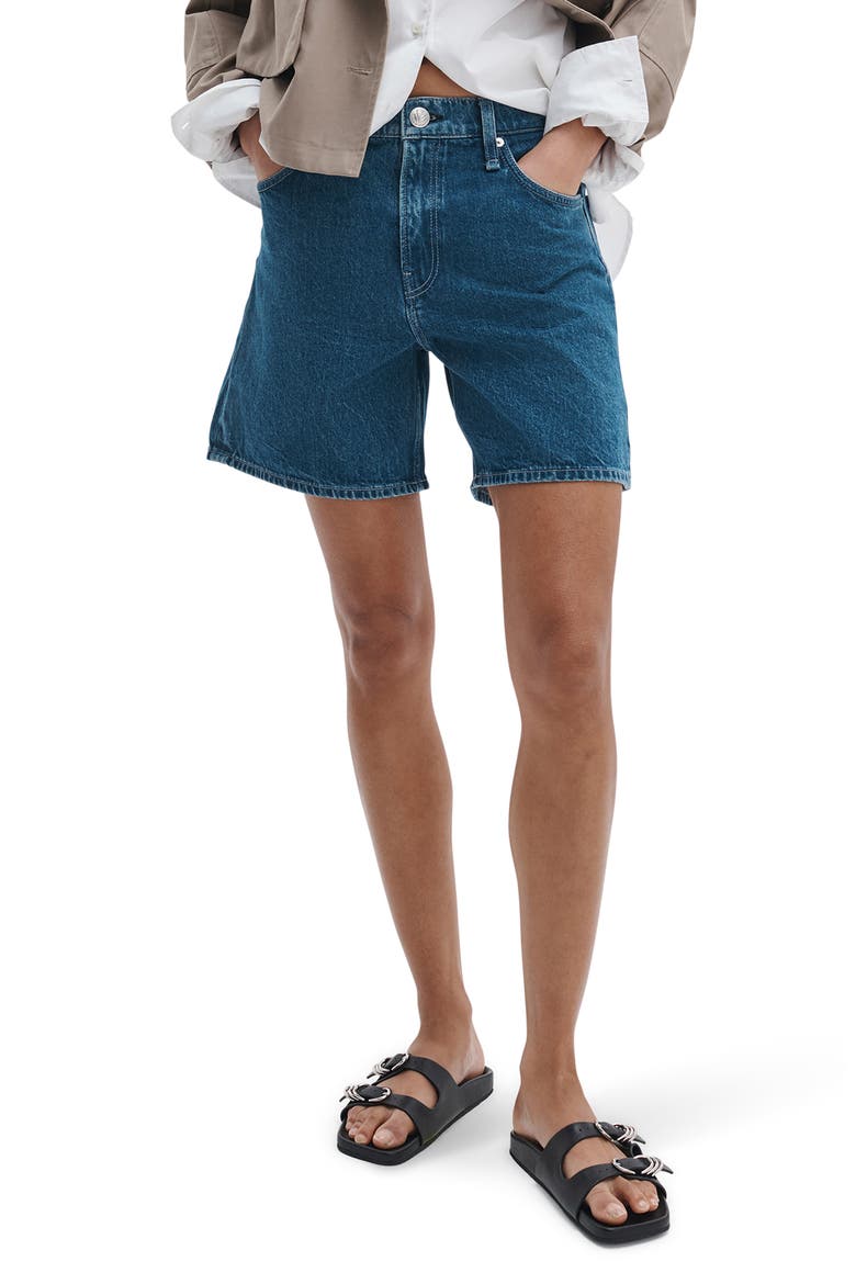 Kaia High Waist Relaxed Fit Denim Shorts, Main, color, CORNFLOWER