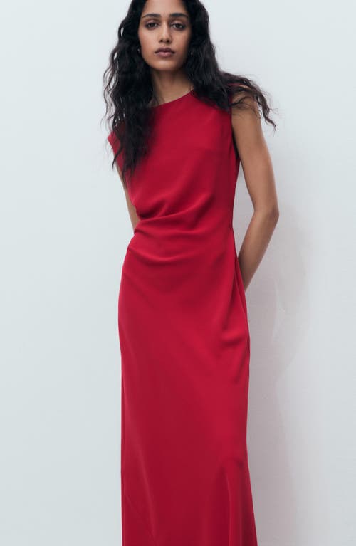 Mango Ruched Sleeveless Midi Dress In Red