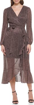 Kensie Long Sleeve Shimmer Knit Midi Dress