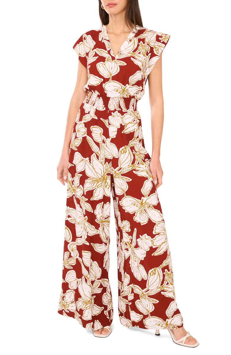 Vince Camuto Floral Flutter Sleeve Jumpsuit, Main, color,