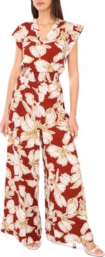 Vince Camuto Floral Flutter Sleeve Jumpsuit