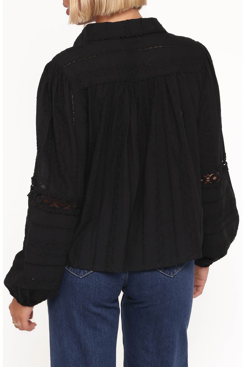 Catania Lace Panel Cotton Button-Up Shirt, Alternate, color, BLACK