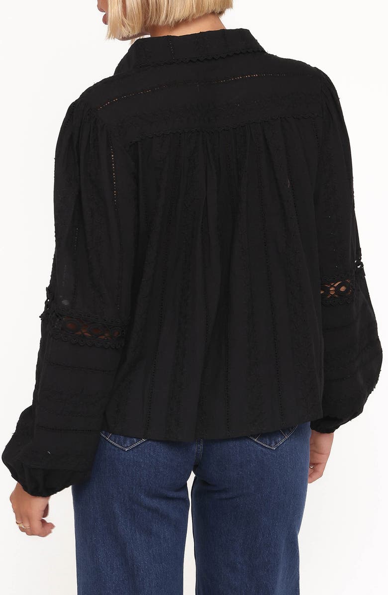 Petal & Pup Catania Lace Panel Cotton Button-Up Shirt, Alternate, color, Black