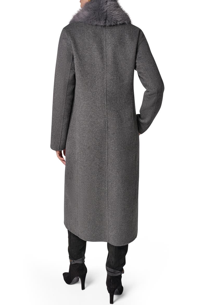 Double Breasted Coat with Removable Faux Fur Scarf, Alternate, color, HTHR GREY