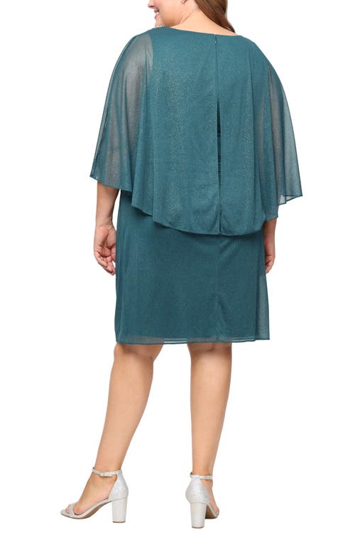 Sl Fashions Glitter Chiffon Capelet Cocktail Dress In Green