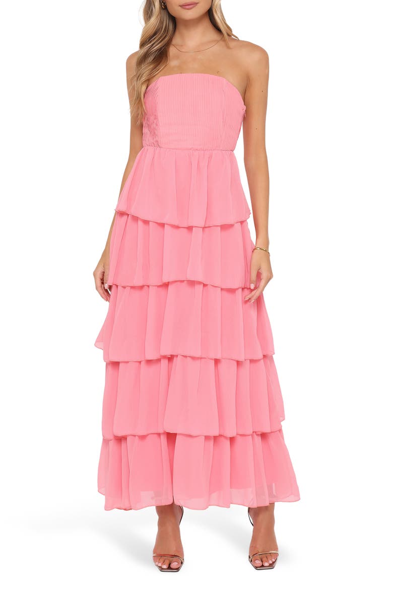 Peachester Strapless Tiered Maxi Dress, Main, color, CORAL