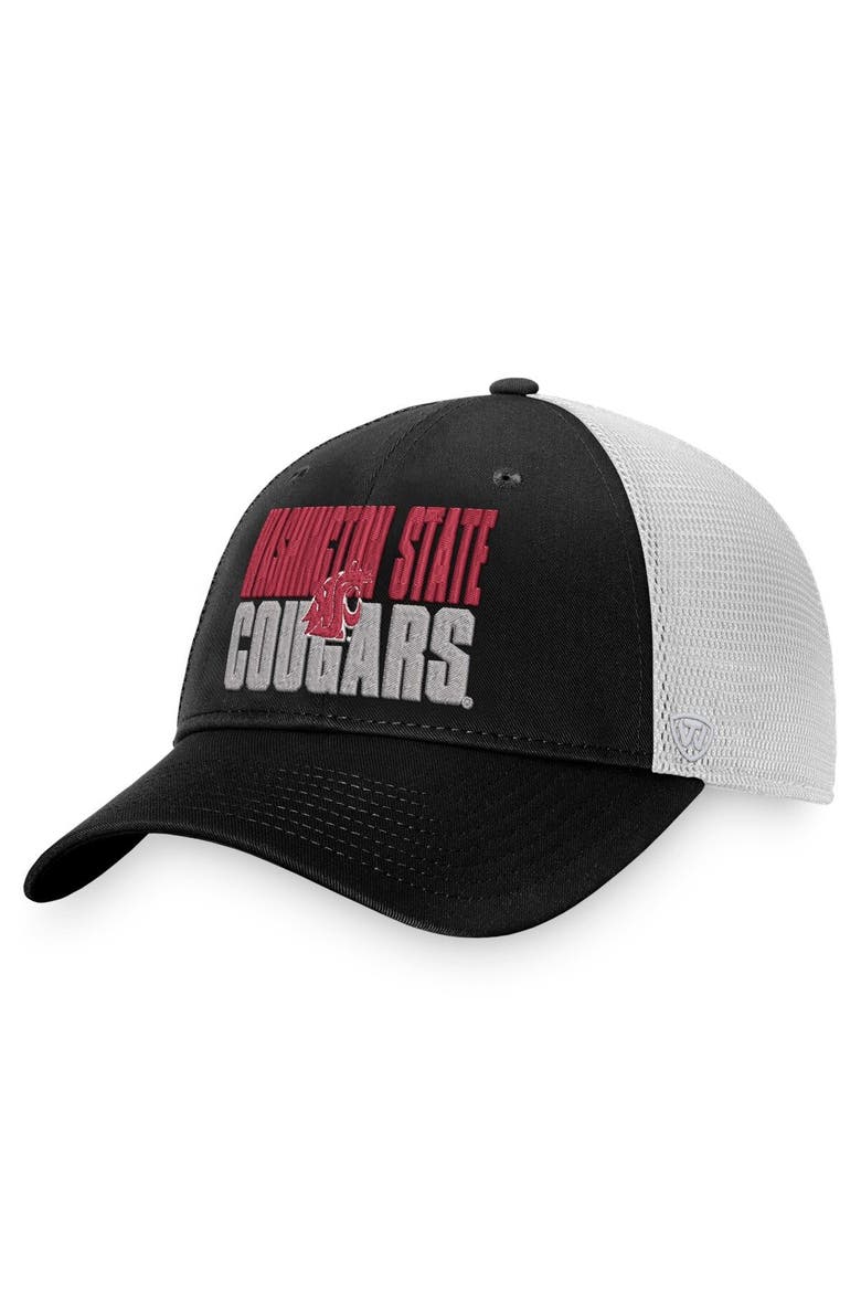 Men's Top of the World Black/White Washington State Cougars Stockpile Trucker Snapback Hat, Main, color, Black