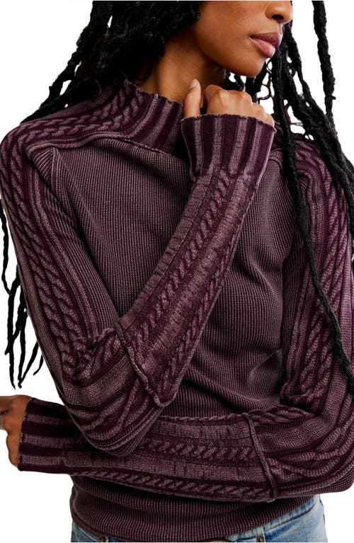 Free People Wtf Breezy Cable Knit Mock Neck Top In Purple