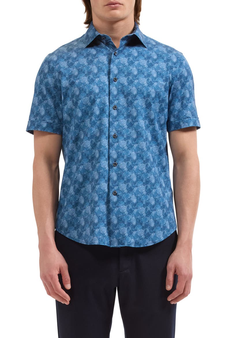 Miles OoohCotton® Print Short Sleeve Button-Up Shirt, Main, color, MARINE BLUE