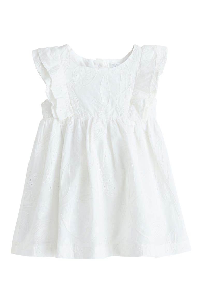 Kids' Embroidered Flutter Sleeve Cotton Dress, Main, color, WHITE