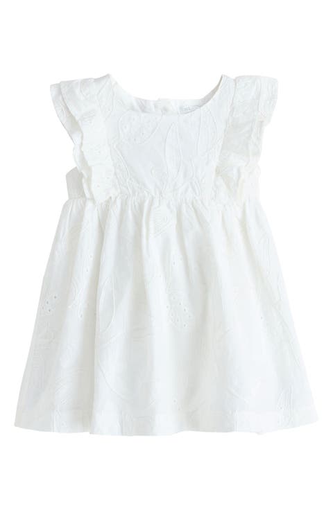 Kids' Embroidered Flutter Sleeve Cotton Dress