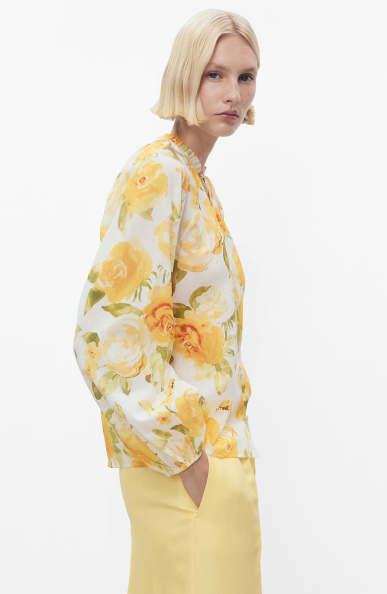 MANGO Floral Tie Neck Button-Up Top, Alternate, color, 