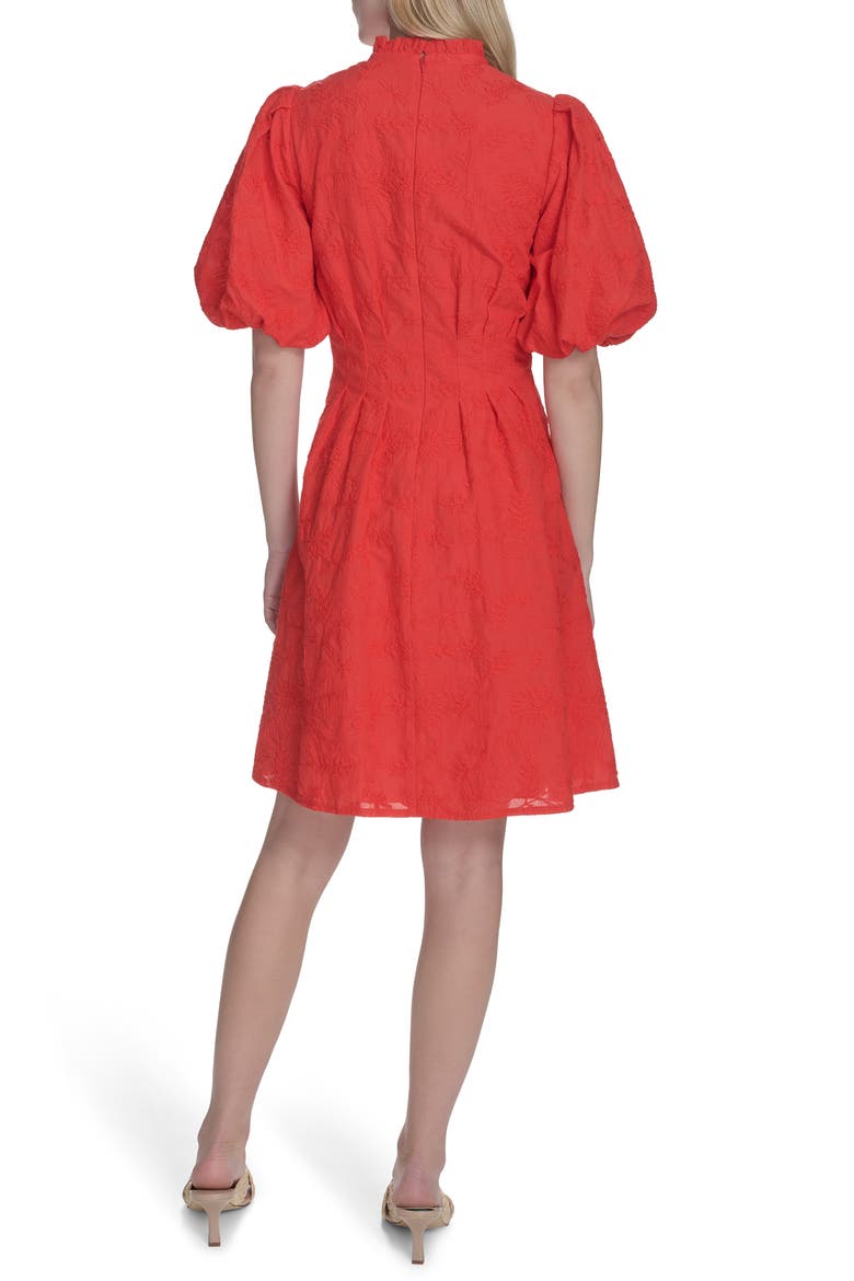 Floral Embroidered Puff Sleeve Cotton Fit & Flare Dress, Alternate, color, RED