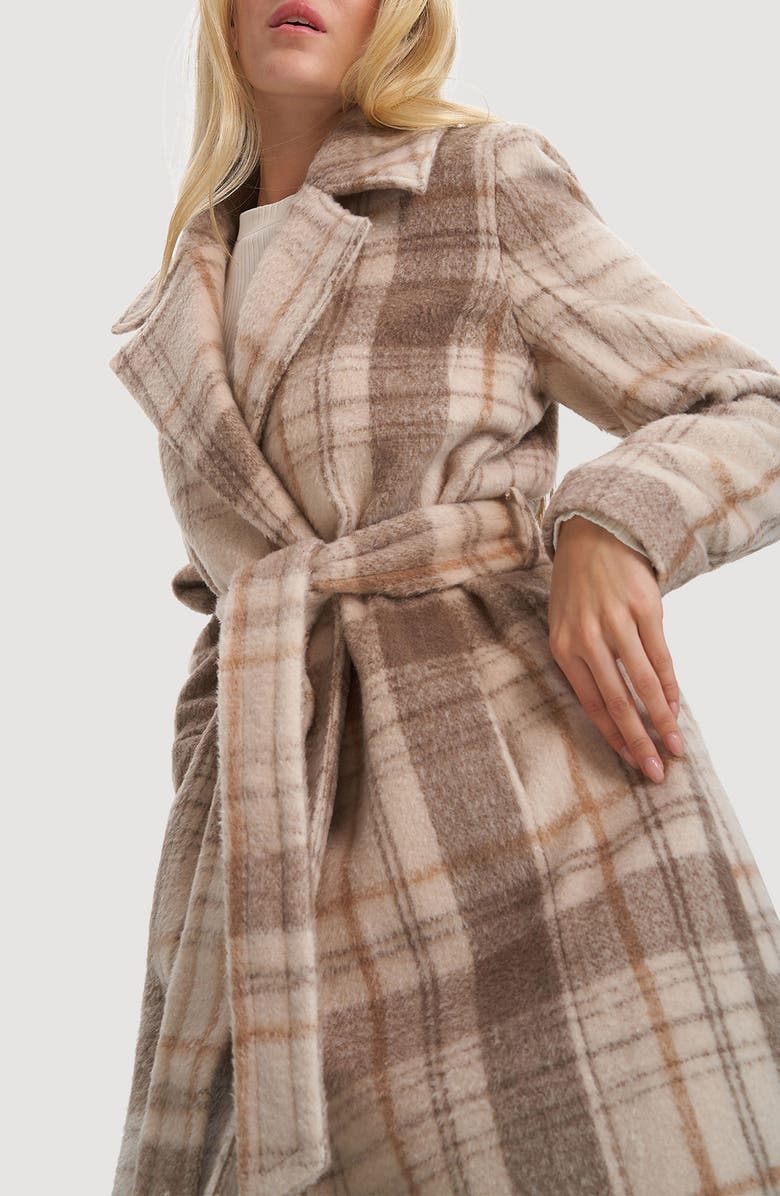 Noize Katja Vegan Wool Plaid Coat, Alternate, color, Oat