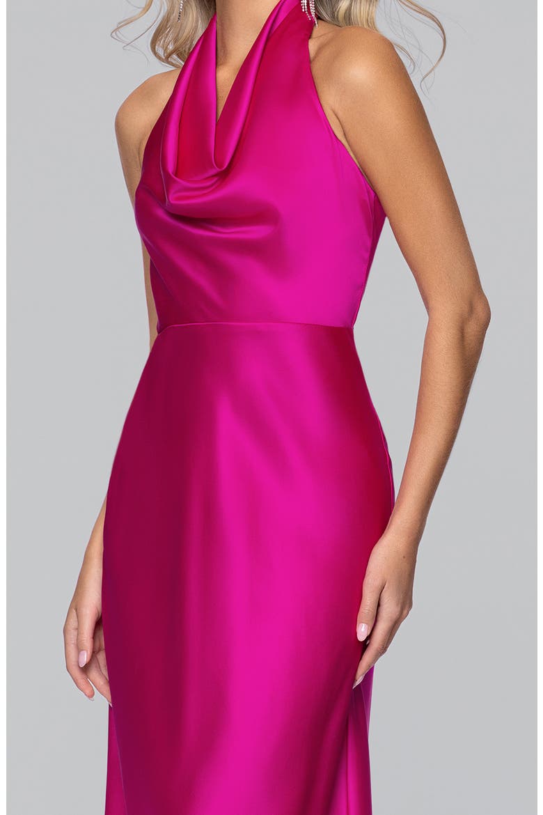 Satin Halter Gown, Alternate, color, FUSHIA