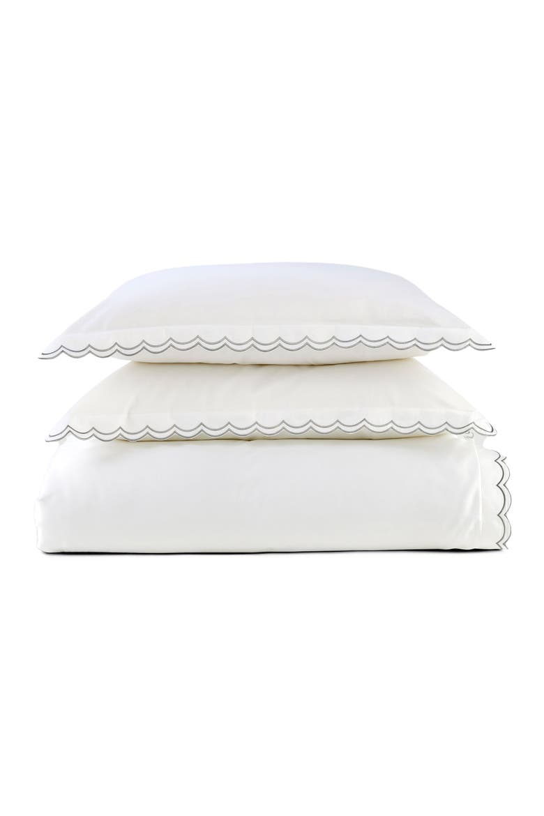 Scallop Edge Luxury Cotton Sateen Duvet Cover Sets, Main, color, Silver