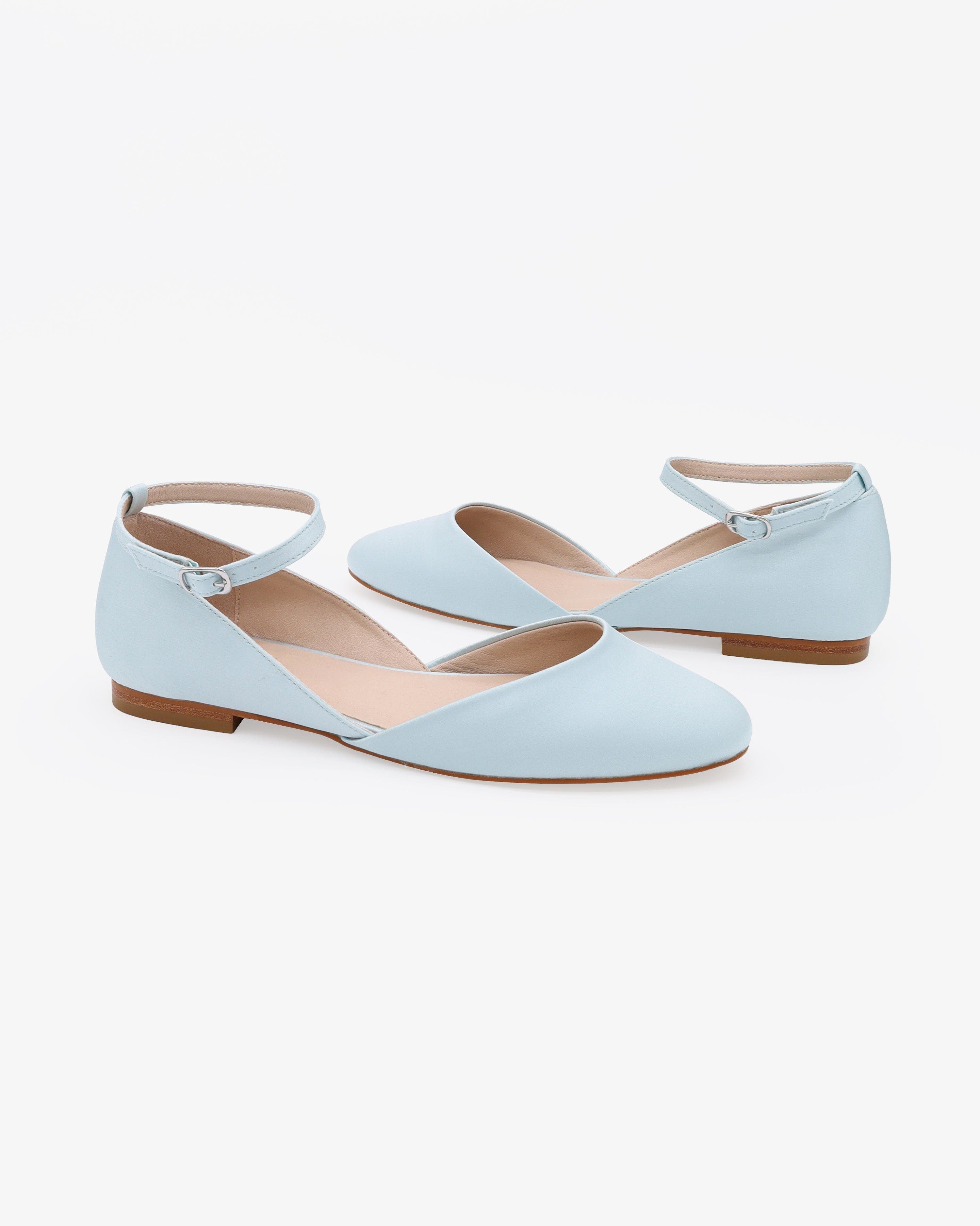 Gloria Satin Round Toe Wedding Flat with Ankle Strap, Alternate, color, Light Blue