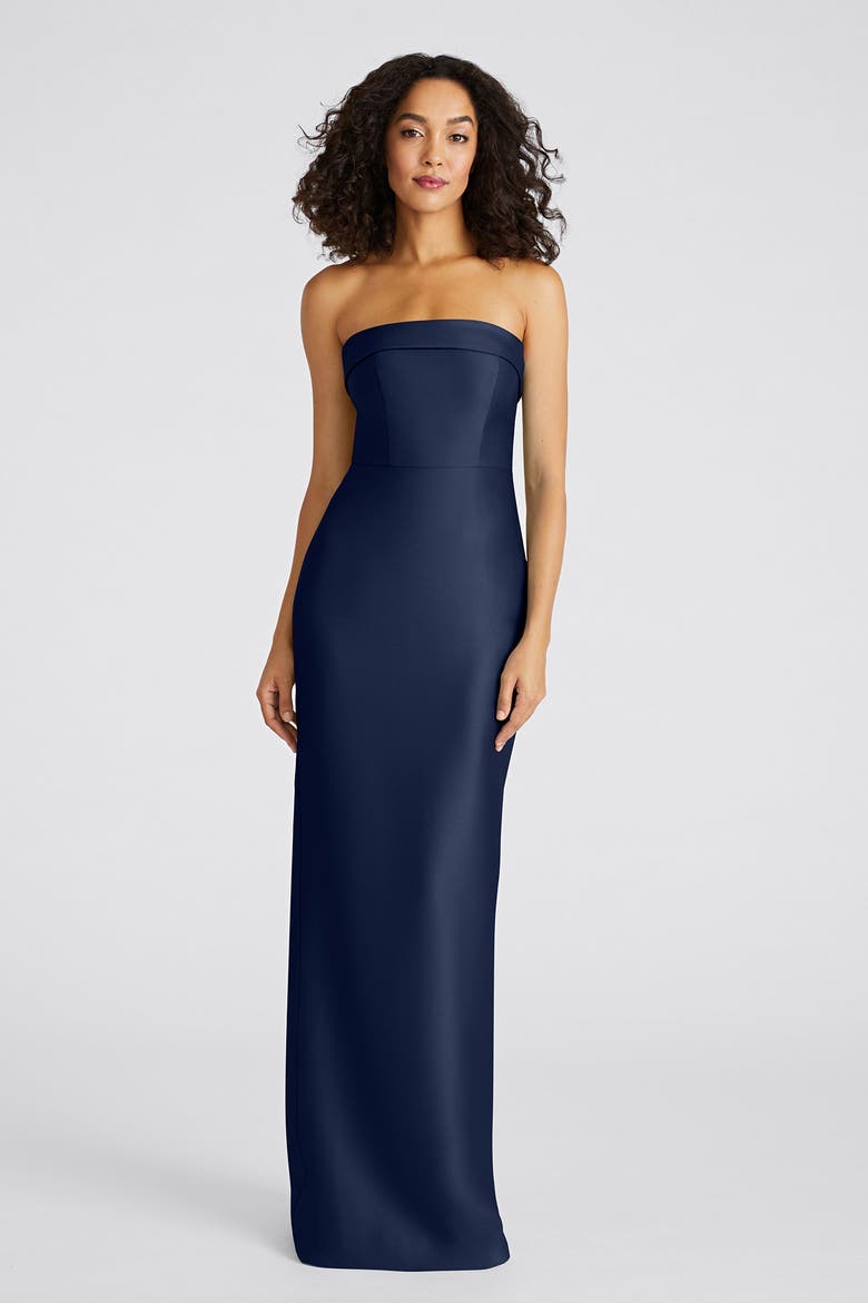 Gaia Strapless Column Mikado Gown, Main, color, Navy