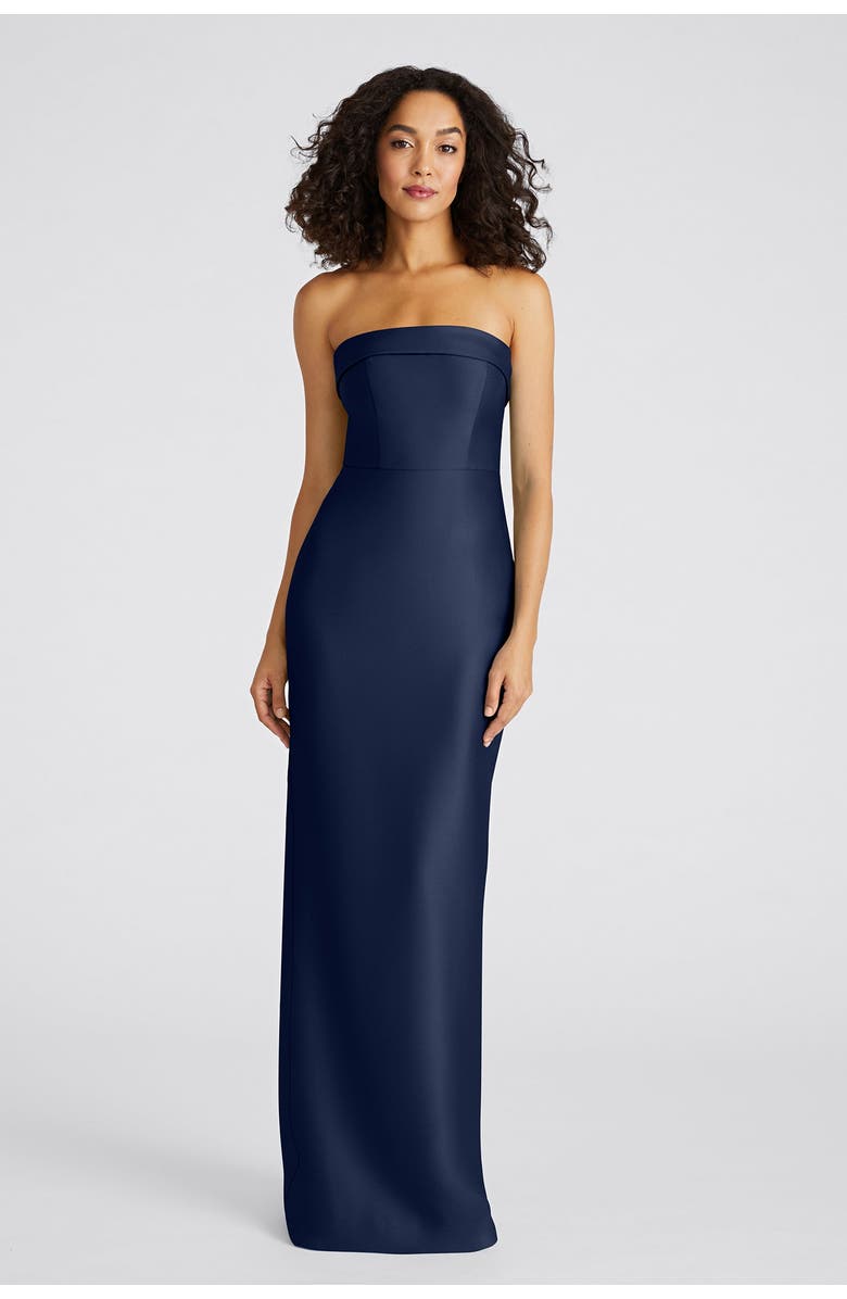 Theia Gaia Strapless Column Mikado Gown, Main, color, Navy