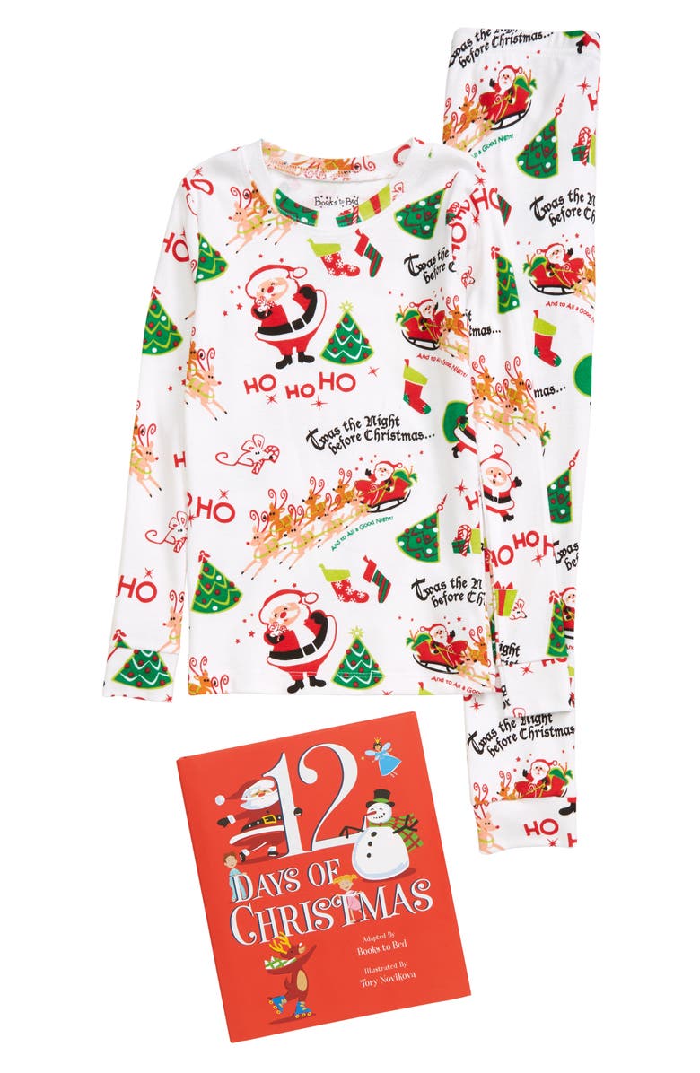 Hatley Books To Bed Kids' '12 Days of Christmas' Organic Cotton Fitted Two-Piece Pajamas & Storybook Set, Main, color,
