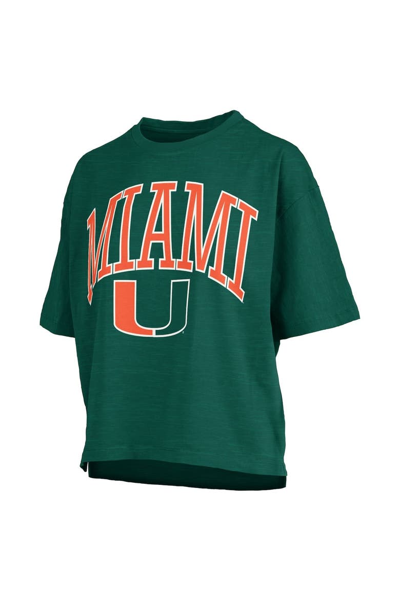 Women's Pressbox Green Miami Hurricanes Nelson Arch Over Logo Waist Length Oversized Slub T-Shirt, Alternate, color, Green