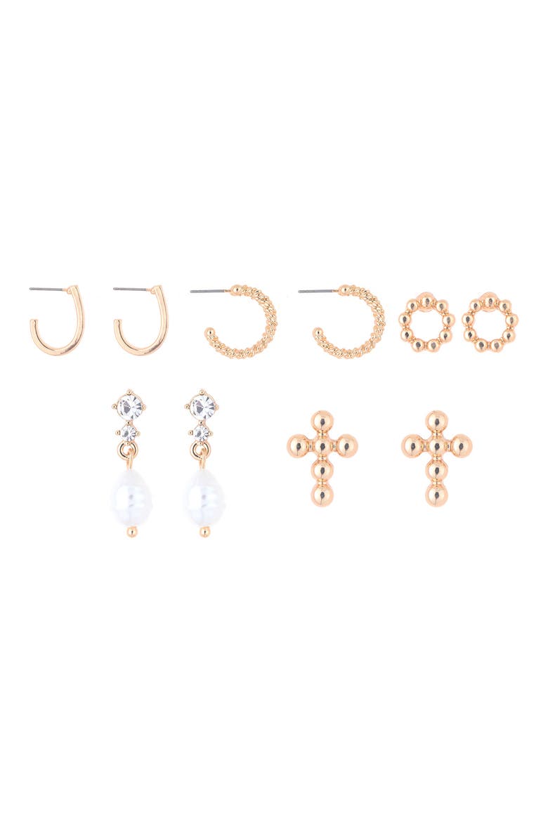 Set of 5 Earrings Set, Main, color, GOLD