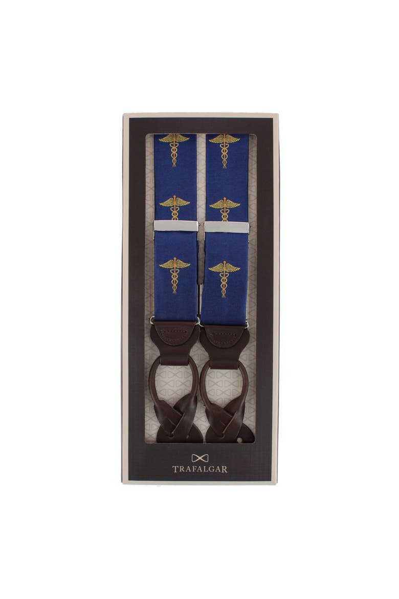 Medical Marvel Novelty Silk Button End Suspenders, Alternate, color, Navy Blue