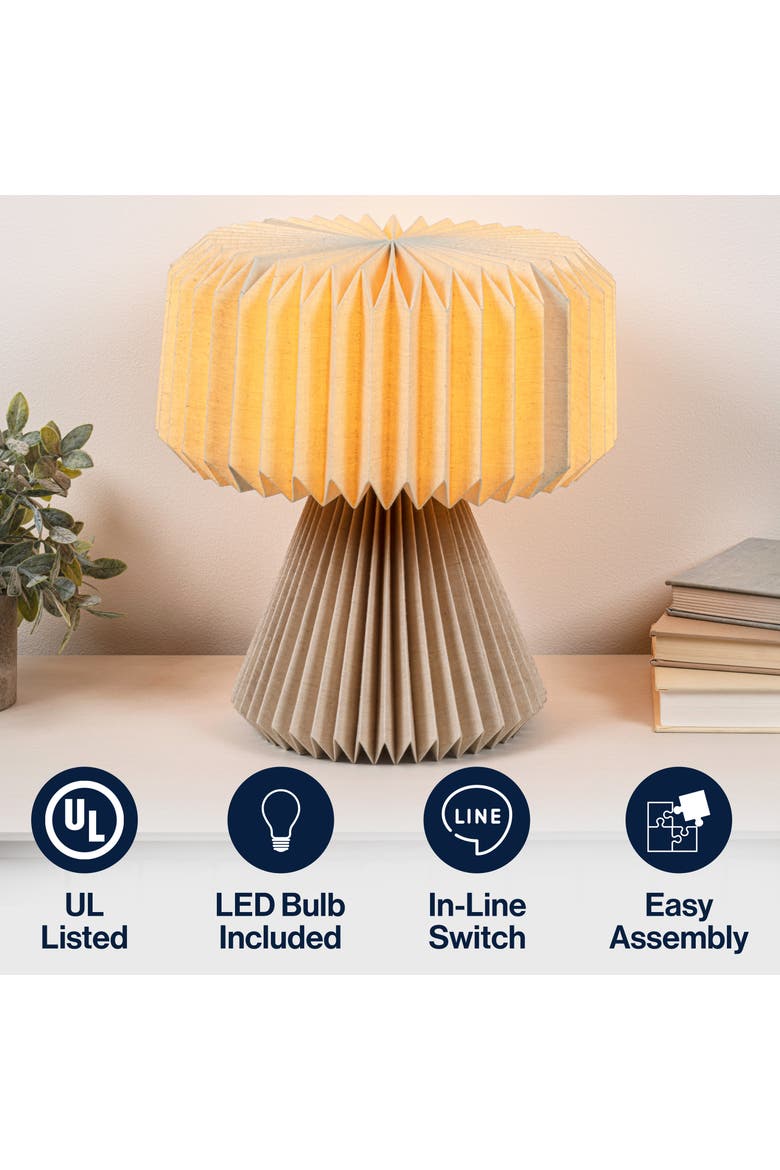 Zelda 12.8" Modern Art Deco Paper Pleated Shade Accent LED Table Lamp, Alternate, color, Natural