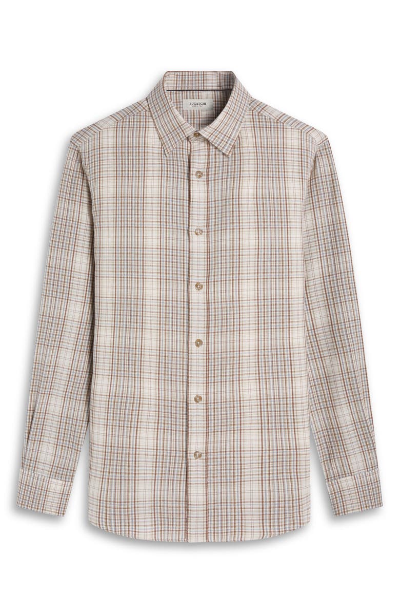 Bugatchi Karl Shaped Fit Plaid Cotton Button-Up Shirt, Alternate, color, Camel