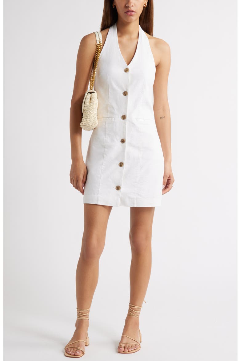 Halter Linen Blend Minidress, Alternate, color, WHITE