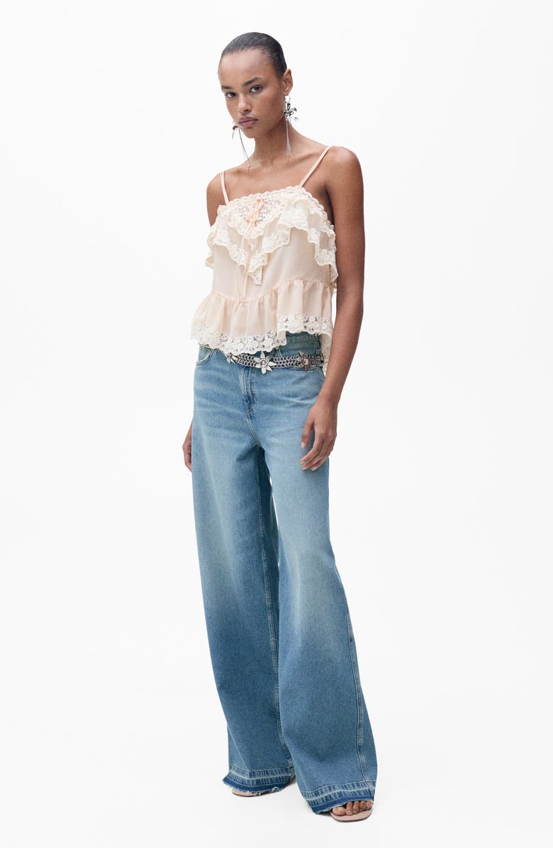 MANGO Raw Hem Wide Leg Jeans, Alternate, color, Medium Blue