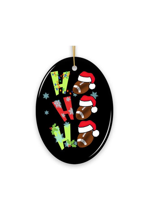 Ho Ho Ho Santa Hat Football Ceramic Ornament