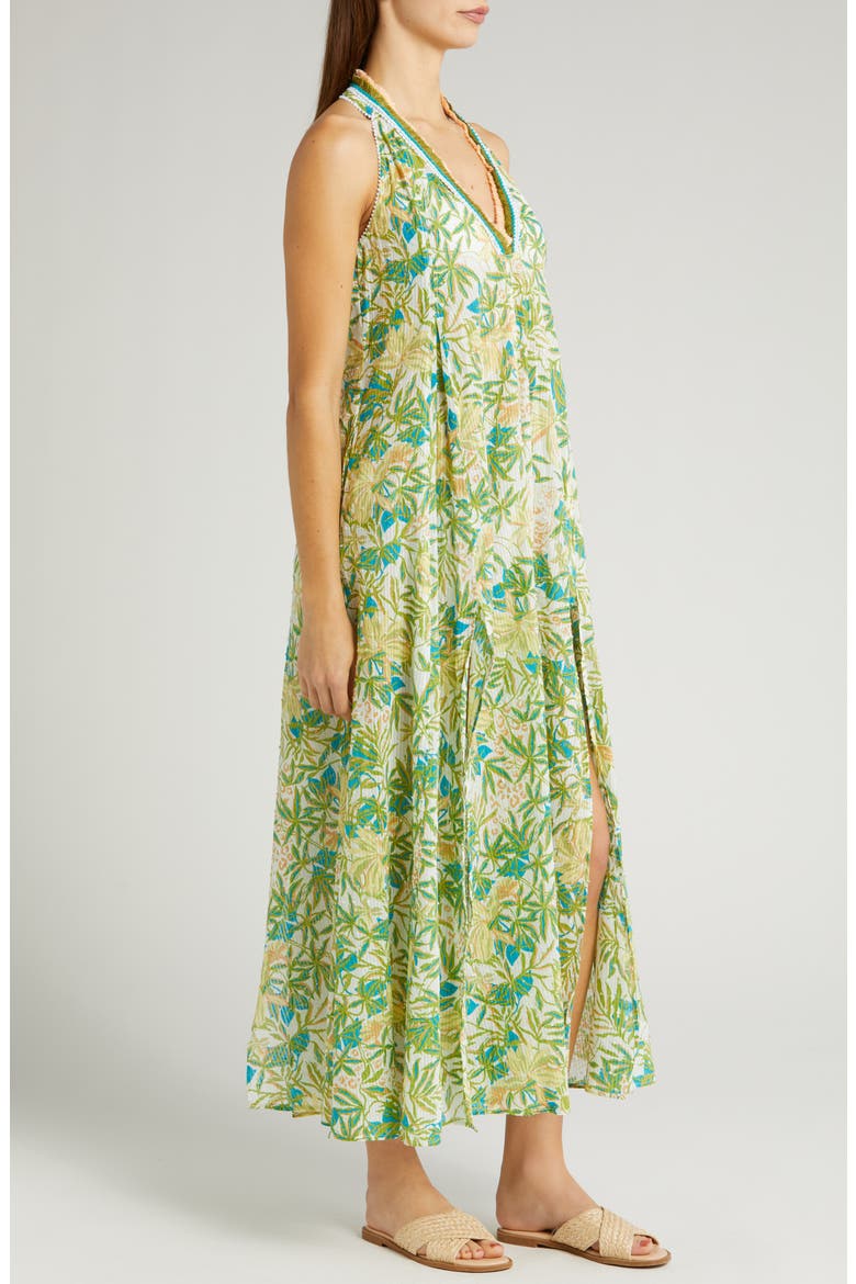 Nava Print Fringe Cover-Up Maxi Dress, Alternate, color, GREEN ORCHID OCN
