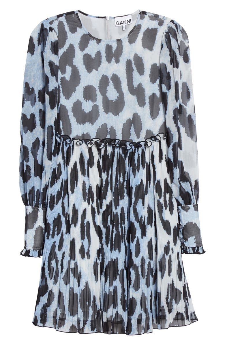 Ganni Long Sleeve Pleated Georgette Dress, Alternate, color, 