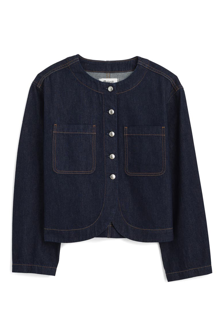 Collarless Denim Cutaway Jacket, Alternate, color, RINSE WASH